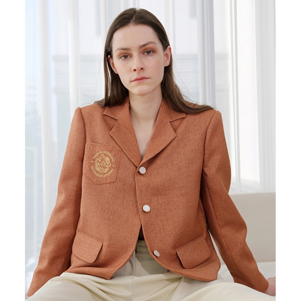 DAMAGE MNEMONIC リネンポケット刺繍ブラウンジャケット_ Linen Embroidery Brown JK