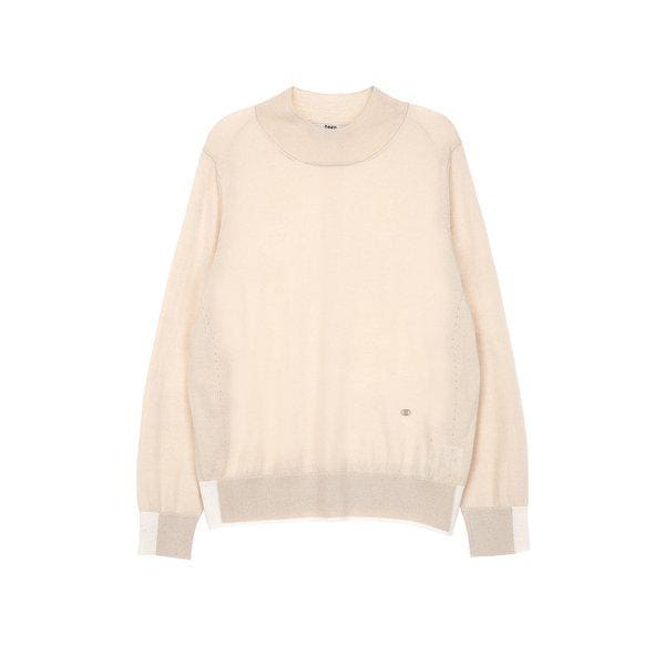 [25FW] ベージュ ウールカシミア混紡 カラー配色 モックネック ニット DLSW5D051I2