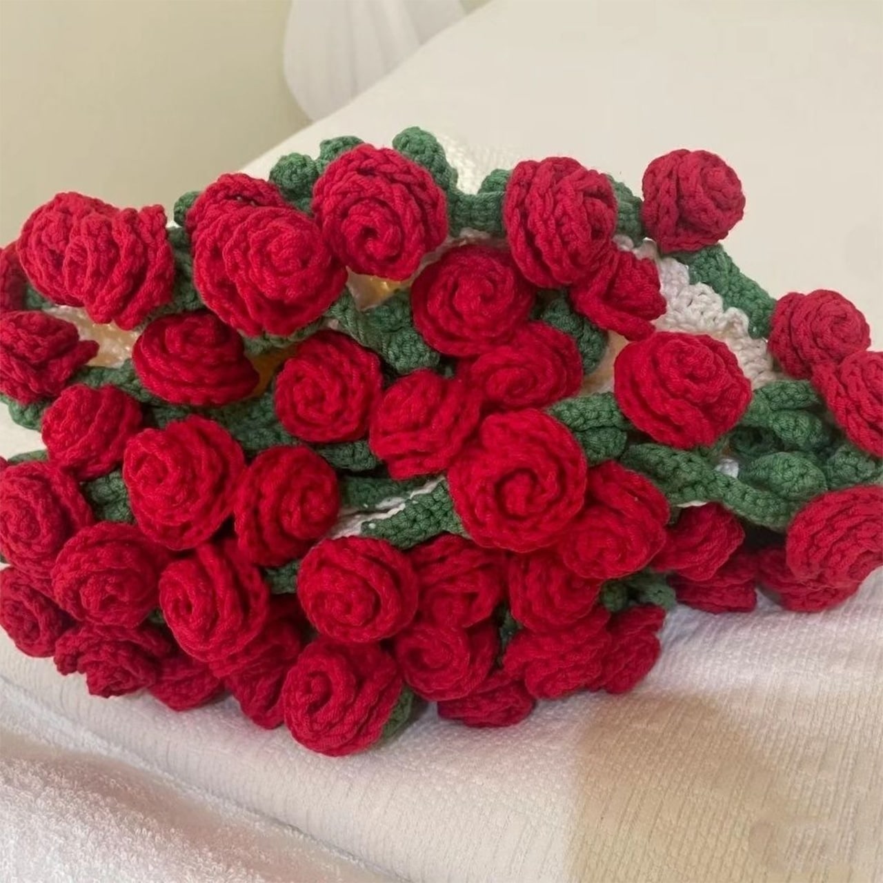 完成した花のブランケット　手作り　ハンドメイド