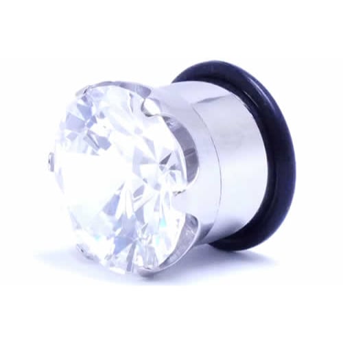 ボディピアス ジュエル シングルフレアアイレット 14mm 透明 クリスタル ピンク キラキラ 立爪 ステンレス 14ミリ 拡張 ラージホール 大きい 装着簡単 片側が広い jfe14xxxxxxxx