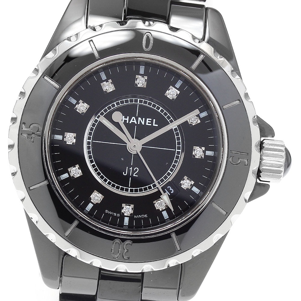 シャネル CHANEL H1625 J12 黒セラミック 33ｍｍ 12Pダイヤ クォーツ レディース _932897【中古】