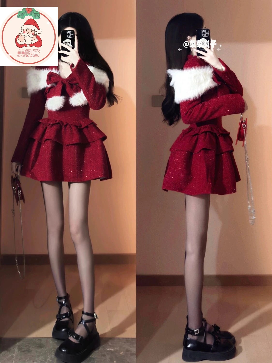 サンタコス スーツ レディース 冬 クリスマス ドレス セーターカラー コート