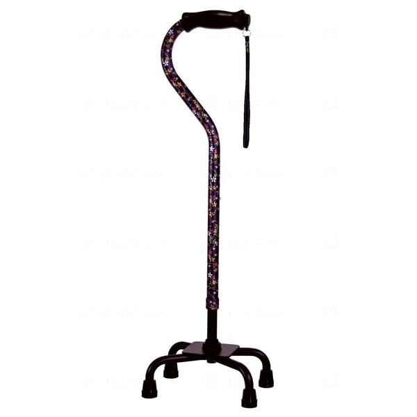 島製作所 オールアルミクォッドケイン おしゃれ四点式 ロータイプ 花柄紺 71-FD4 非課税 メーカー直送