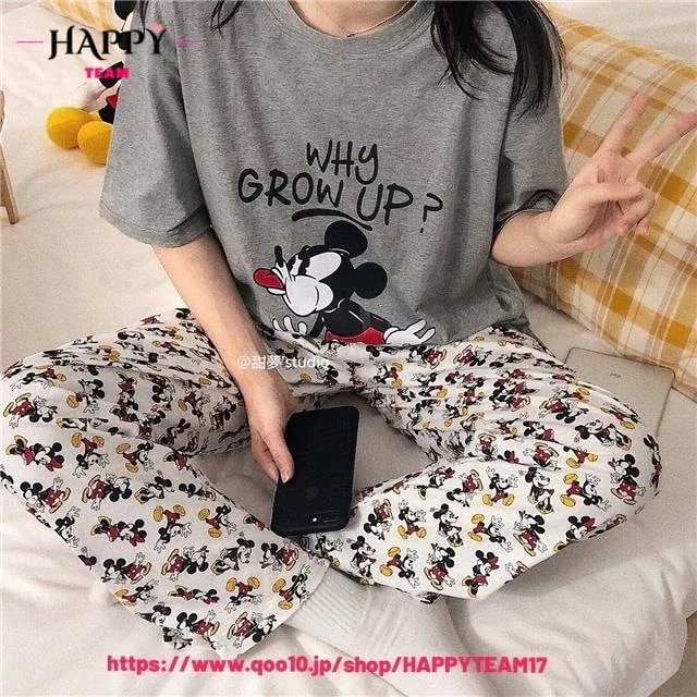 【2個買うと1個無料】韓国マウスパジャマ女子学生インスタイル半袖パンツ漫画ホームウェアのツーピースセット