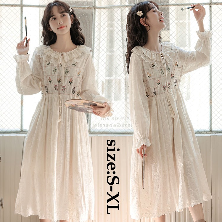 ワンピース レディース お洒落 2024 春 長袖 可愛い ロング丈ワンピース オシャレ シャツワンピース シフォンワンピース リボン 花柄ワンピース 着痩せ ゆったり 20代 30代 40代 きれい