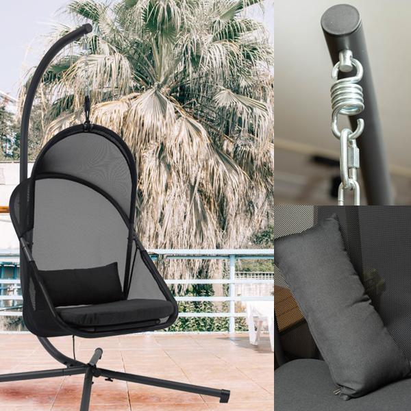 ハンギングチェア 吊り下げ 椅子 リビング リラックス チェアー ハンモック風 屋内 庭 テラス ベランダ 屋上 グランピング 椅子 屋根付き クッション