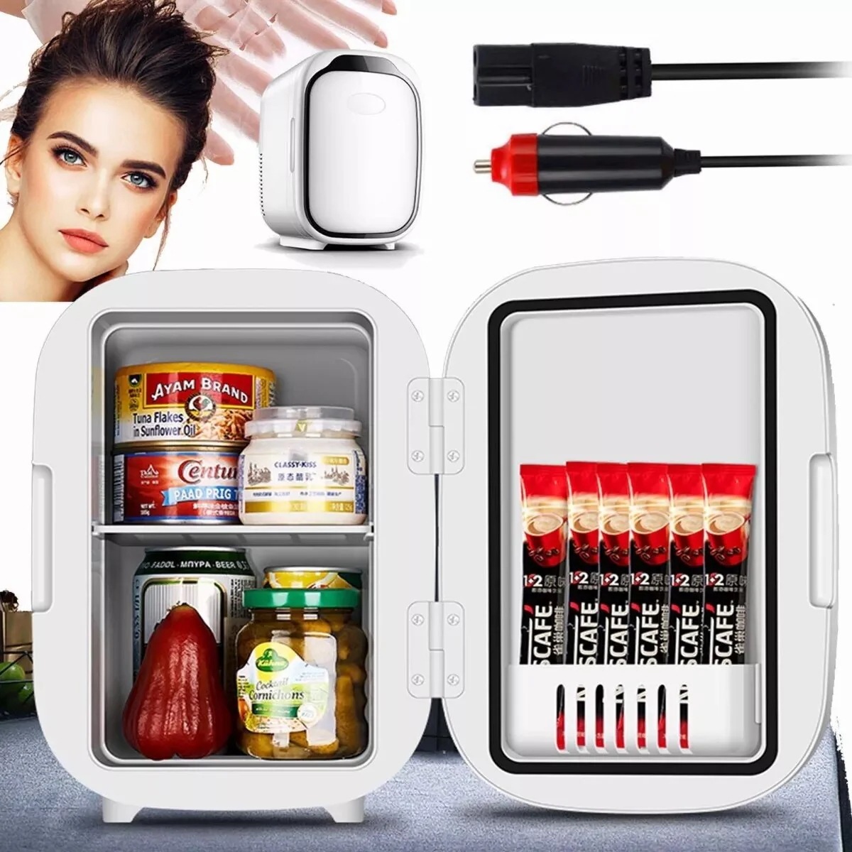 新品ミニ冷蔵庫 新しい ホームカードリンクフードフルーツスナック用 化粧品6L 48w超スキートca/ccアダプター冷蔵庫