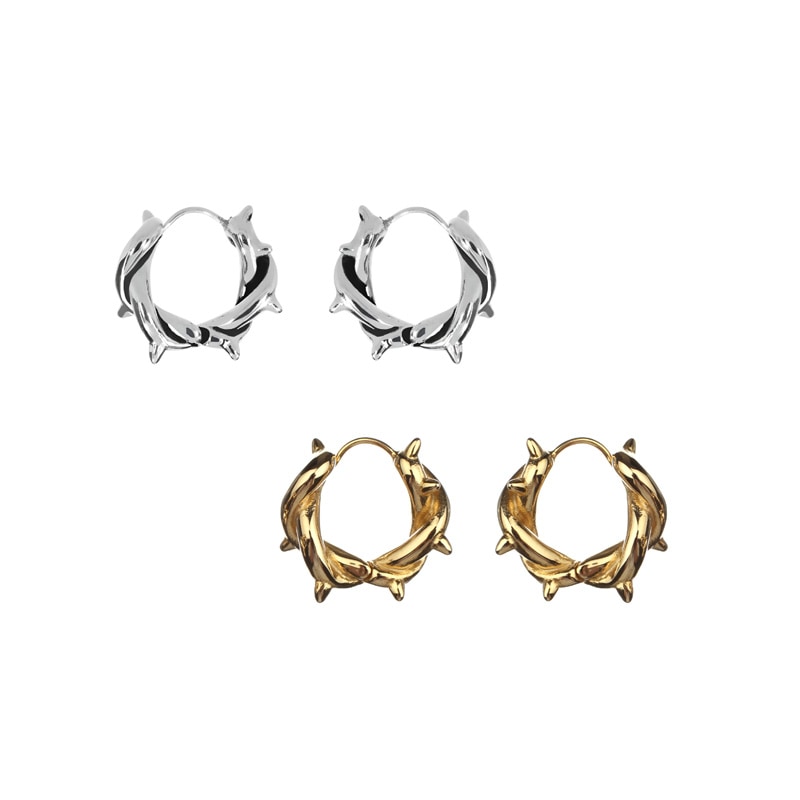 [aespa カリナ 着用] Twist thorn piercing 韓国 アクセサリー イヤリング 大ぶり 大きめ シルバー ゴールド レディース 金属アレルギー対応