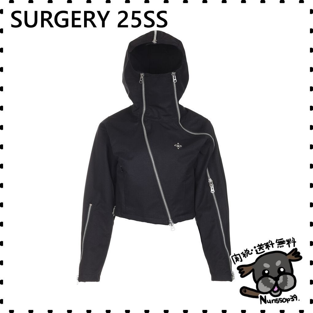 【SURGERY】technical tripple zip crop hood jacket black