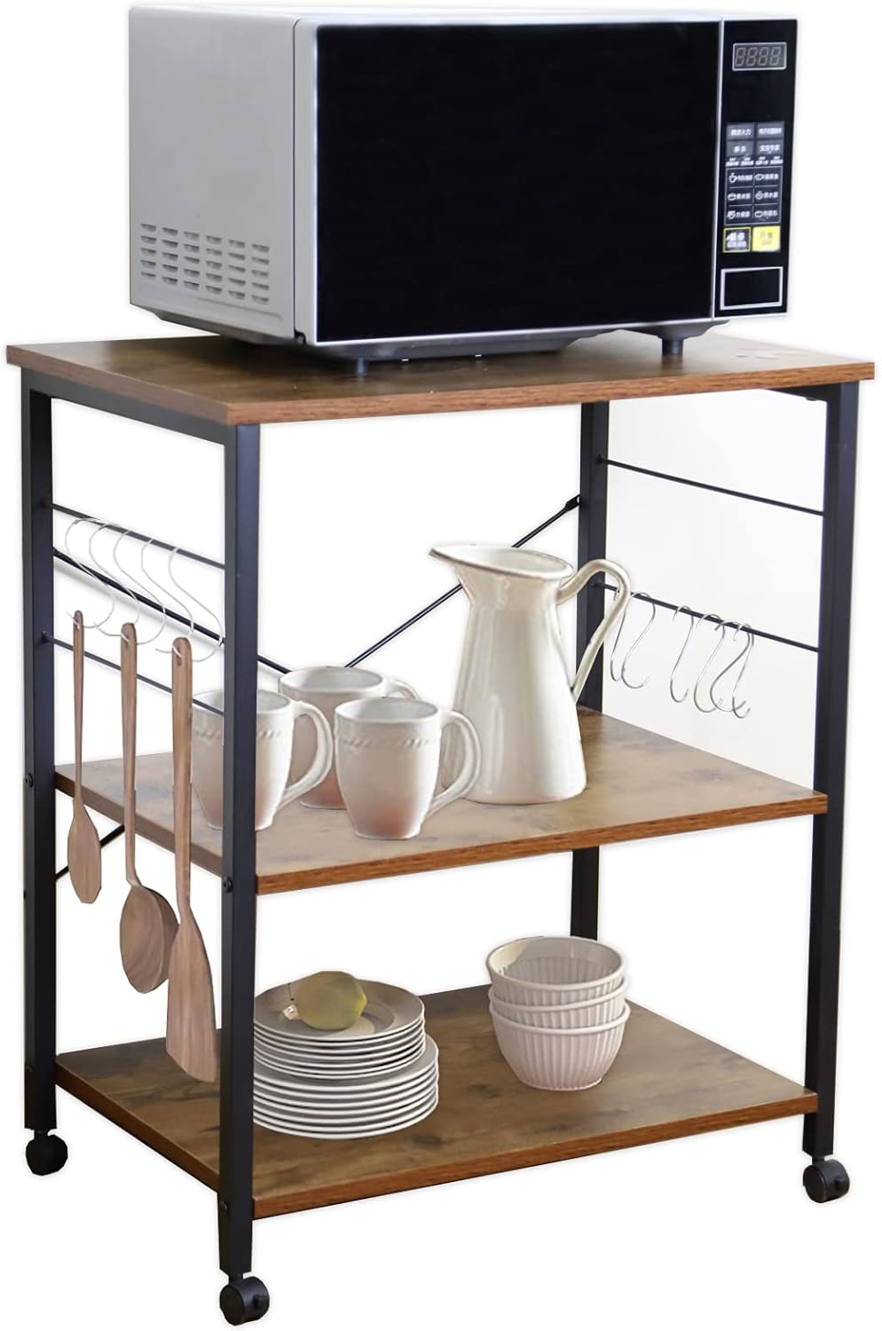 GIORSEN 3段式キッチンワゴン キャスター付き スリム 省スペース 家電や器具収納ラック 電子レンジ台 レンジラック キッチンラック 簡単組立 耐荷重50kg 新生活 入学式 引越し祝い 新居祝