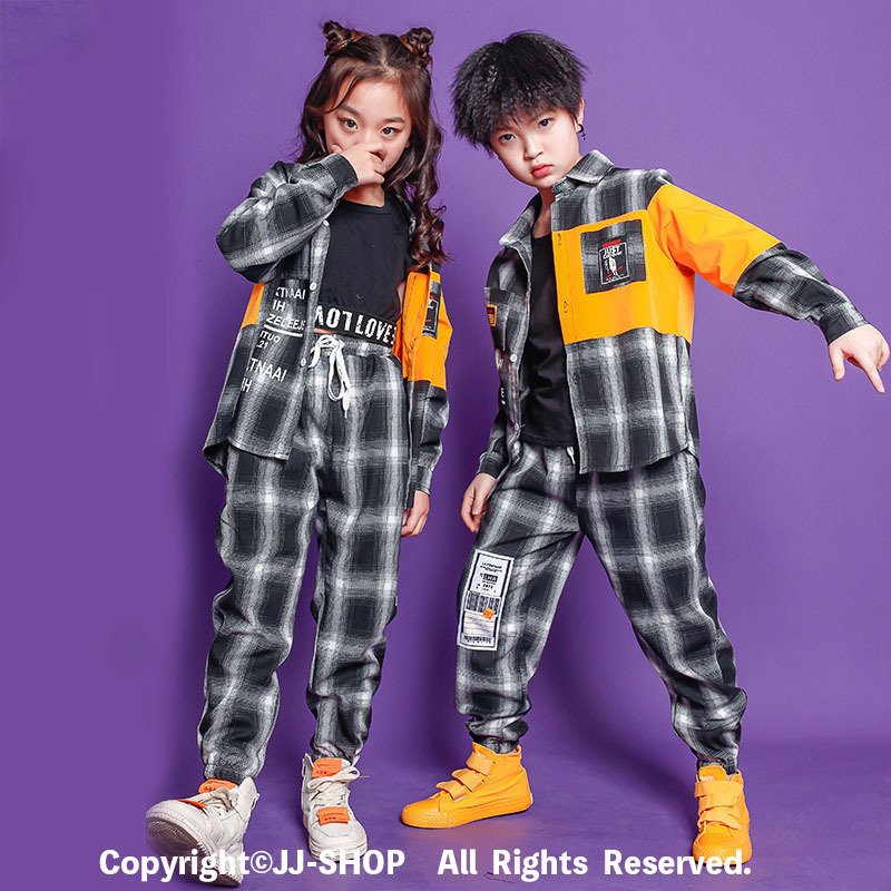 3点セット チェック柄 サルエルパンツ 長袖 ジャズダンス衣装 タンクトップ キッズ ダンス衣装 パ