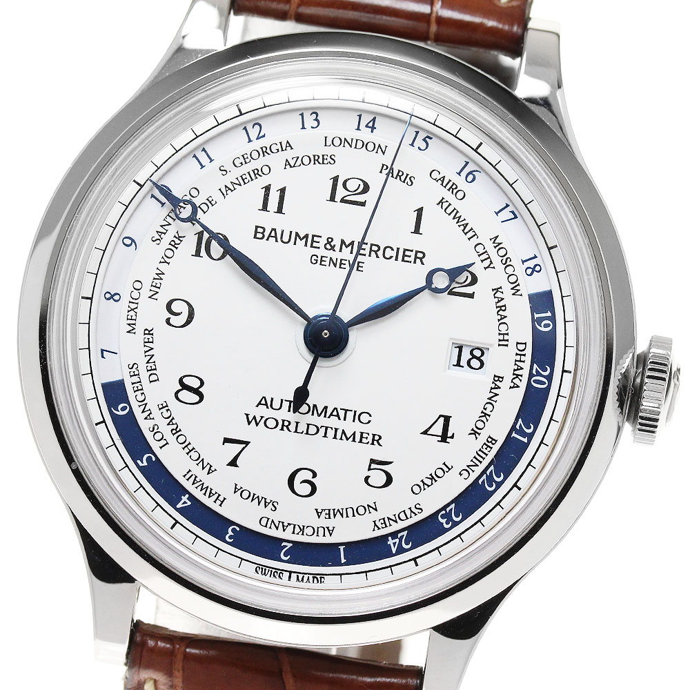 ボーム＆メルシェ Baume & Mercier MOA10106 ケープランド ワールドタイマー デイト 自動巻き メンズ 保証書付き_845958【中古】