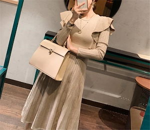 今から買い足すならこの1枚 セーターワンピース 中長丈 フリル ニット 大きなブランコ 新スタイル 気高い 気質 韓国版