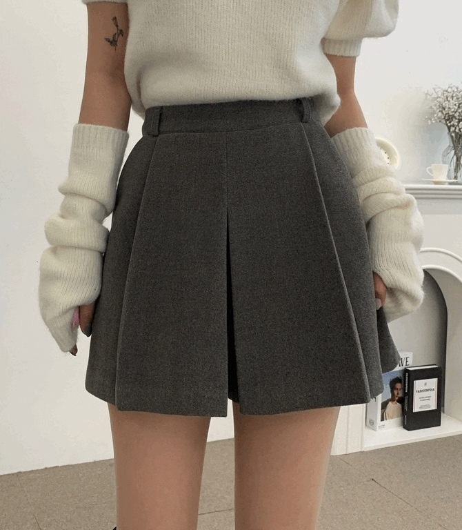 Aライン ウール プリーツ 冬スカートパンツ スカートパンツ プリーツスカート