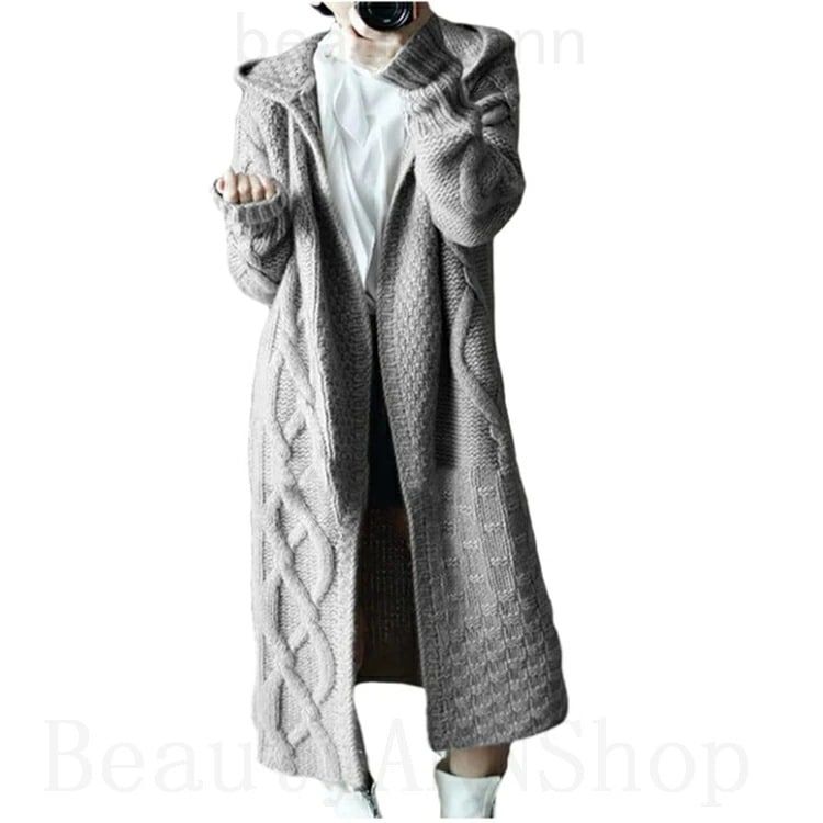 【超人気商品】カーディガン レディース ロング丈 ニット ケーブル編み フード付き 長袖 コート Vネック 可愛い 秋服 冬服 オーバーサイズ ウール 羽織り アウター 通勤 文芸風 カジュアル 仕事