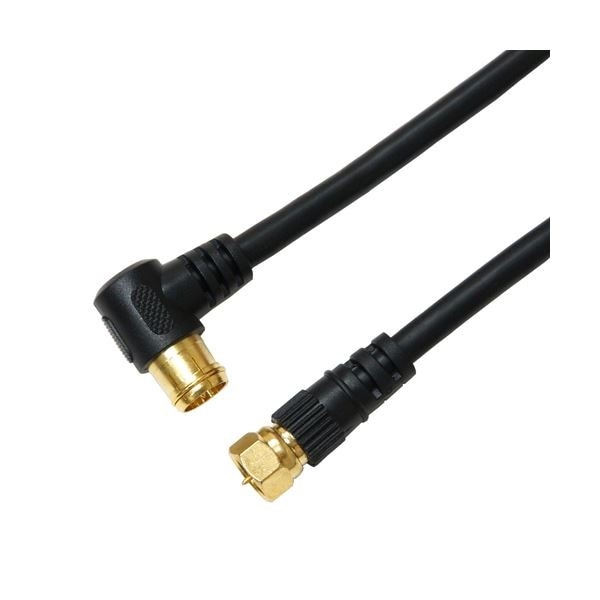 （まとめ）HORIC アンテナケーブル 5m ブラック F型差込式／ネジ式コネクタ L字／ストレートタイプ HAT50-044LSBK5セット