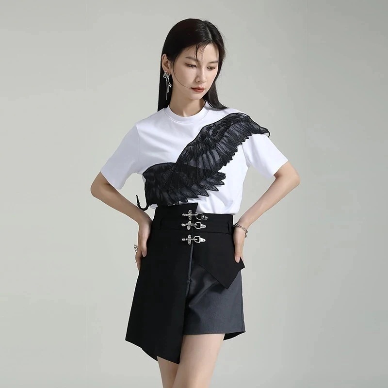 【J.Fashion】 ミニパンツ ワイドパンツ 夏 ドッキング 不規則 ハイウエスト スラックス ショートパンツ カジュアル レディース おしゃれ 上質 関連商品は店で購入可能 メガ割30%までに制