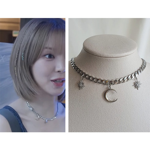 [チョア着用] ムーンアンドスターボールドチェーンチョーカー(Silver) 人気ジュエリー 韓国ファッションスタイル デイリーアクセサリー SNSで人気