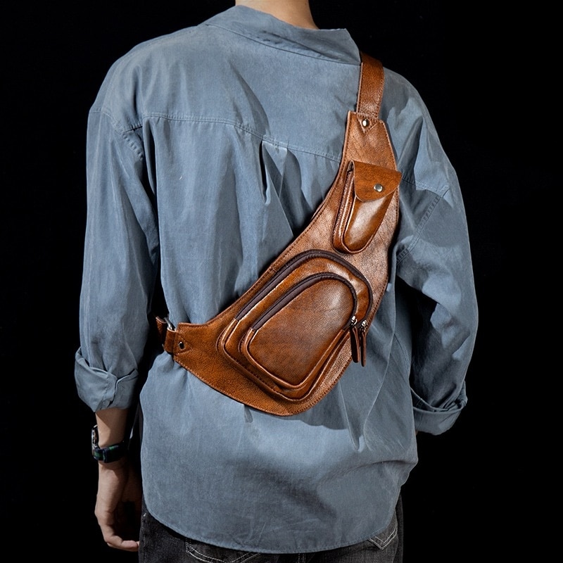復古の潮の手の遅い時間の革の胸のバッグの男性のリュックサックカジュアルな頭の層牛革の肩のバッグ胸斜めショルダーバッグ