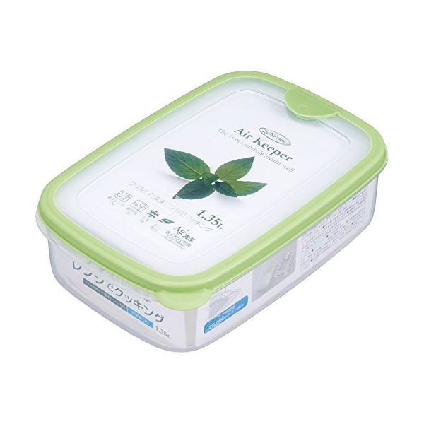 (まとめ) エアキーパー フードケース/保存容器 ソフトグリーン Lサイズ 1350ml 抗菌効果 食洗機可 60個セット