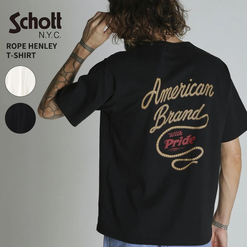ショット Schott メンズ 半袖Tシャツ ロープヘンリーTシャツ ロゴTシャツ 7826134010