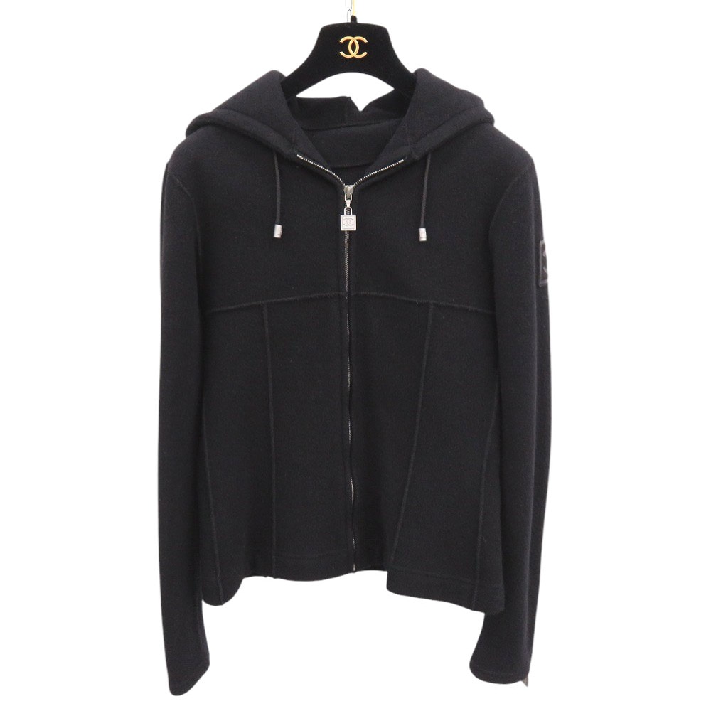 美品 スポーツライン ジップアップ ココマーク P21951 パーカー ウール ブラック 1017【中古】 レディース