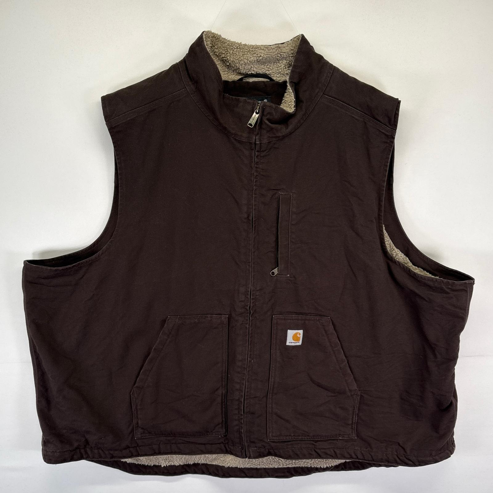 古着 ダック ベスト フルジップ ボアライナー ルーズフィット 大きいサイズ 5XL ブラウン系 メンズ