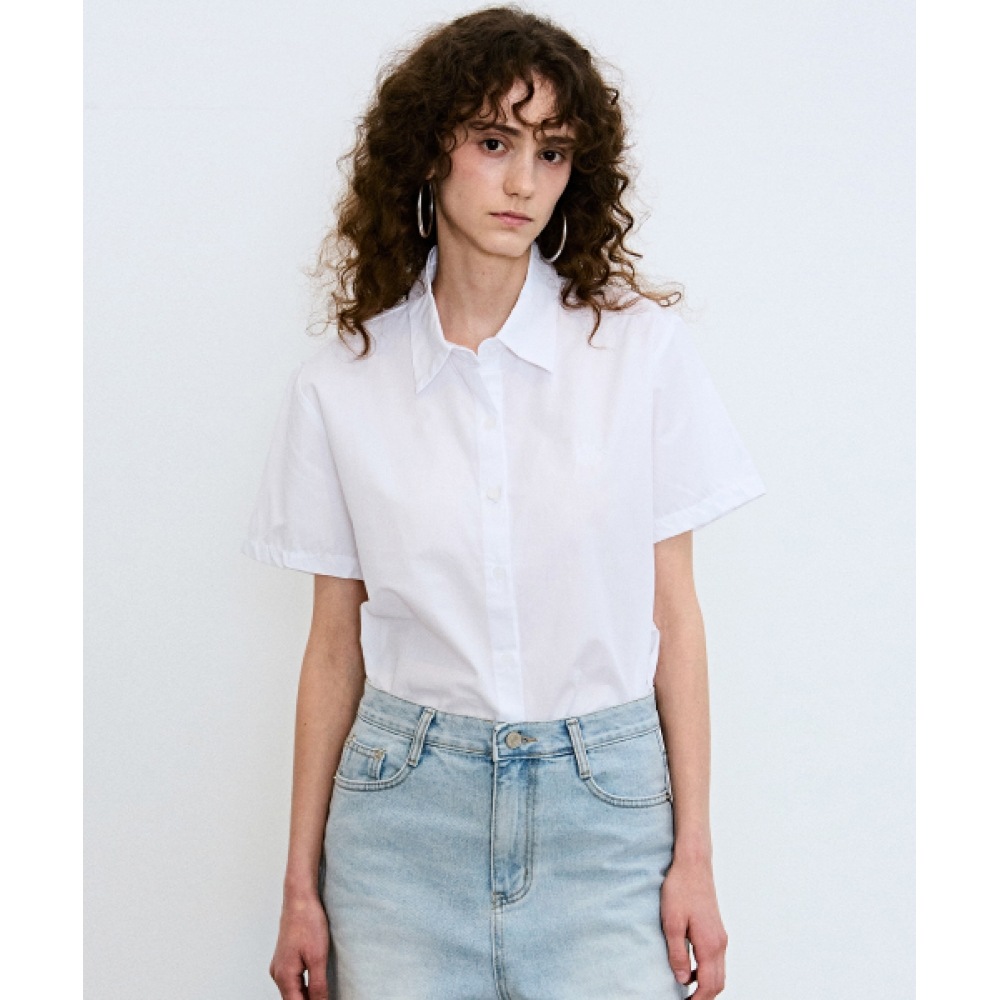 ニック&ニコールスタンダードカラーハーフシャツ_ホワイト