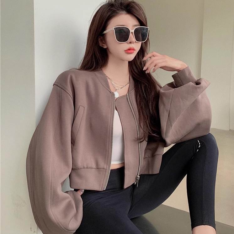 アウター ジャケット 上着 ショート 長袖 ベースボールカラー ストリート リブ 前開き 大人可愛い カジュアル こなれ感 ラフ メンズライク マニッシュ ボーイッシュ スポーティー ルーズ クール