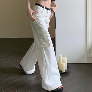 2色 カーゴパンツ ワイドパンツ ゆったり ストレート 着痩せ ロングパンツ フレアパンツ レディース 春 夏 秋 ヒップホップ カジュアル ダンス 無地 長ズボン ファッション 10-30代