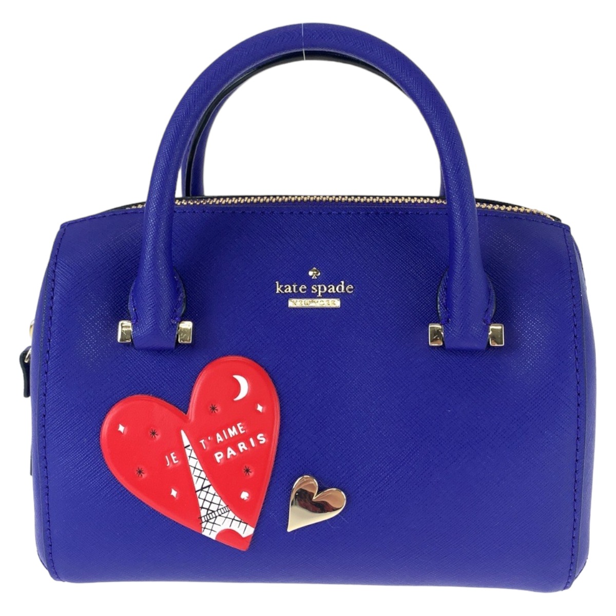 美品 ブルー レッド ゴールド金具 レザー ハンドバッグ ミニボストンバッグ レディース 407190