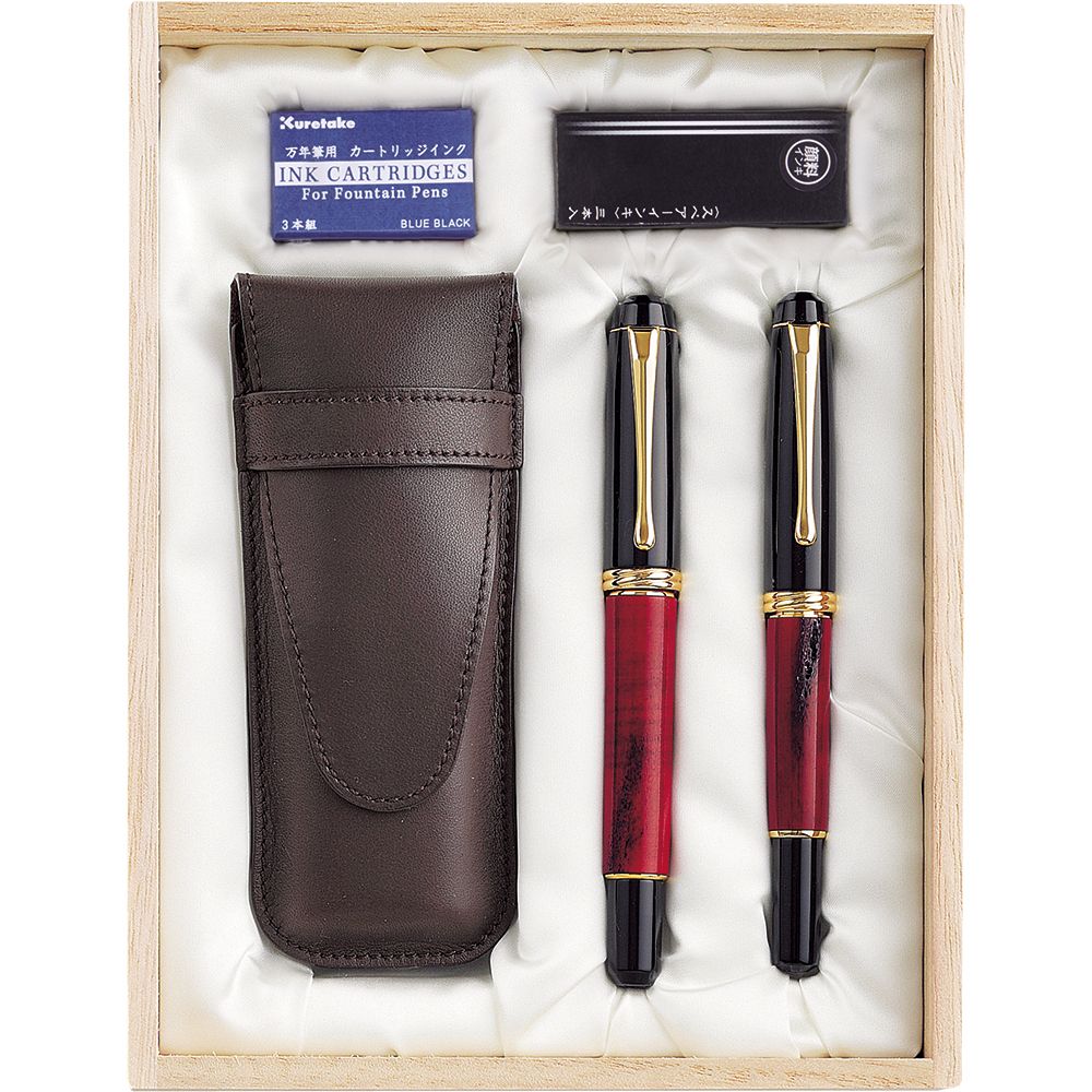呉竹 くれ竹 夢銀河 鹿角セット（万年毛筆/万年筆） 古代日本茜染め DAL140-2
