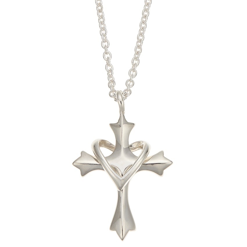 ネックレス メンズ シルバー925製 クロス 十字架 ハート 神秘の力 お守り 銀製品 立体的 程よいサイズ感 小豆チェーン 50cm シンプル おしゃれ 綺麗 かっこいい 上品 高級感 知的 普段使