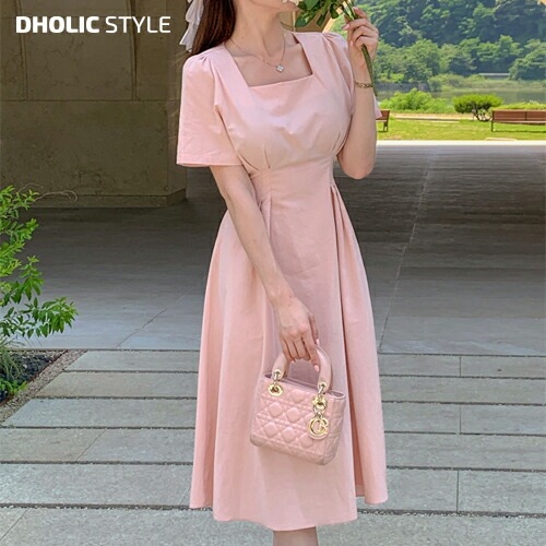 Qoo10] DHOLIC 2TYPEスクエアパフAラインワンピース : レディース服
