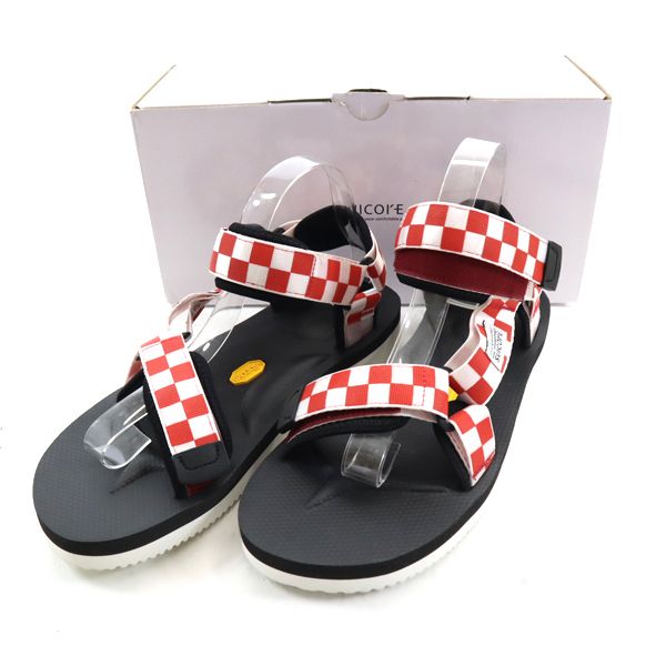 未使用 チェッカー柄 ストラップ サンダル US 8 レッド メンズ 古着