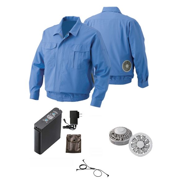 綿難燃 空調服 [ファン色：GY 色：LBL L] 吸水性 吸湿性