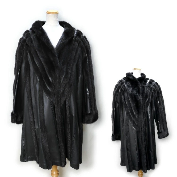 ミンク ファー ロングコート ラムレザー スネーク ブラック ジャケット ゴージャス ゴシック ライン 送料無料 レディース ギフト プレゼント