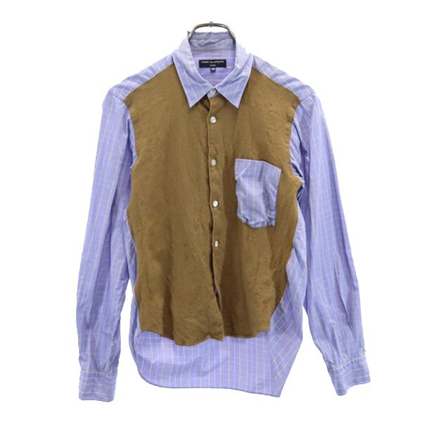 コムデギャルソンオム 2009年 日本製 ウール切替 チェック 長袖 シャツ XS ブルー系 COMME des GARCONS HOMME メンズ