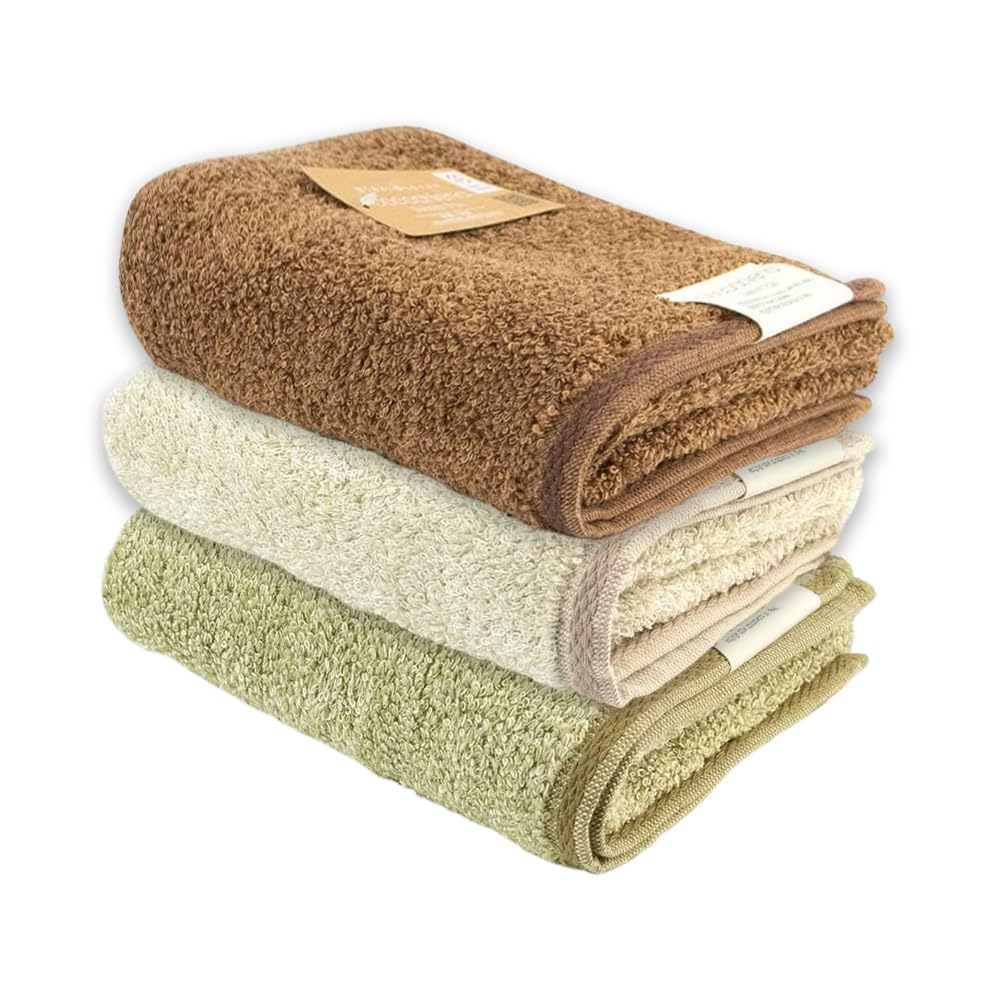 【日繊商工】cocochiena2(ココチエナ2)バスタオル ブラウン＆アイボリー＆グリーン3枚セット(ブラウン・アイボリー・グリーン バスタオル) スイッチパイル マイクロファイバー 高吸水素材使用
