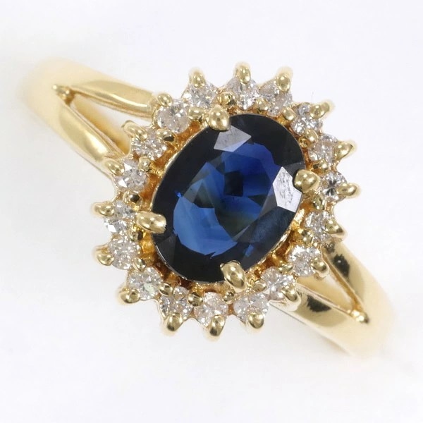 18K YG リング 指輪 13号 サファイア 0.96 ダイヤ カード鑑別書 ジュエリー 中古 57,600円