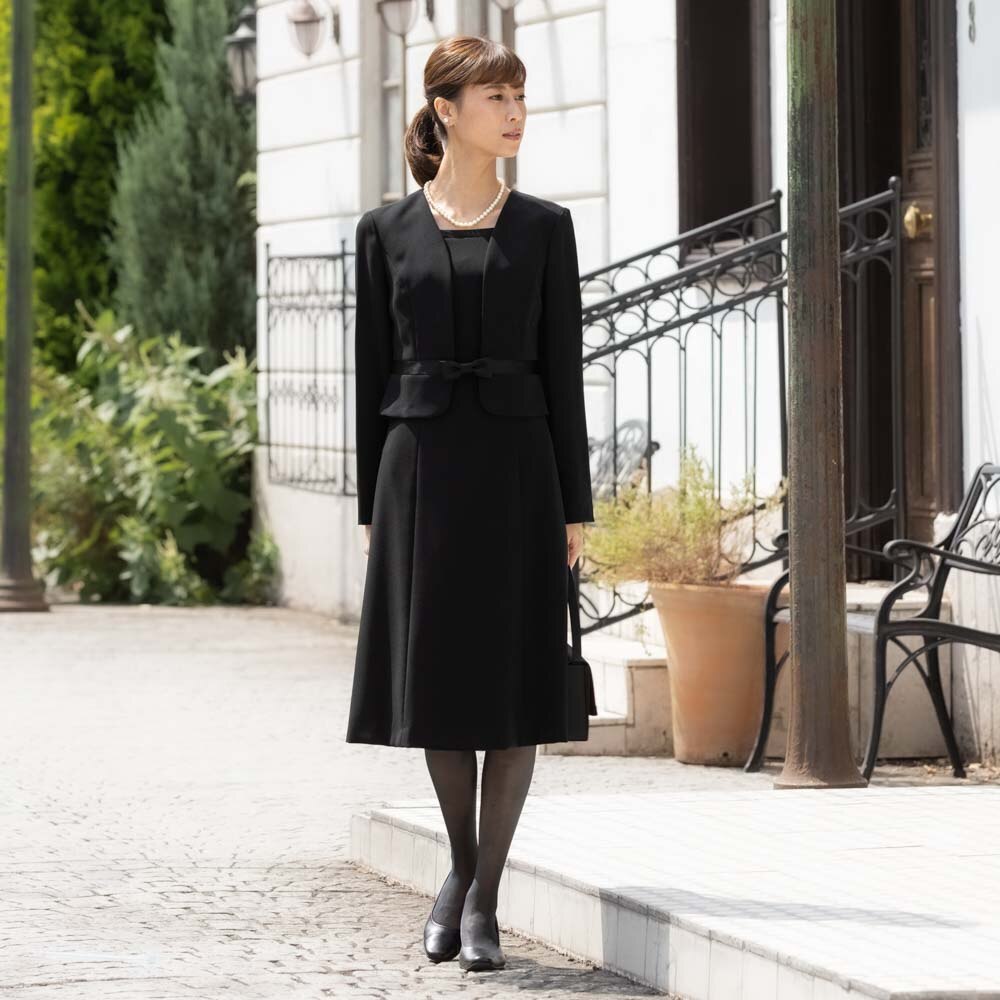 見せかけボレロ 前開きワンピース / 洗える ブラックフォーマル 礼服 セレモニースーツ