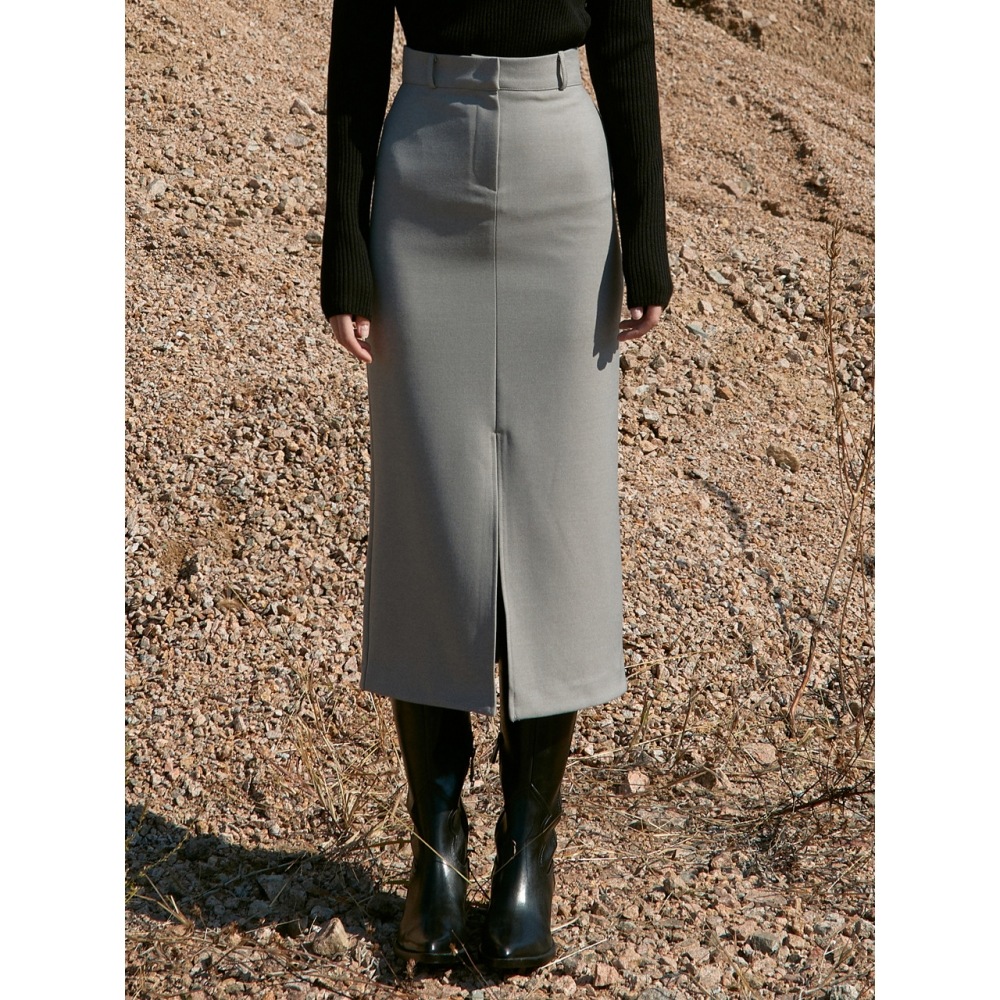 ouie OU756 レーヨンスリットロングスカート（ライトカーキ）