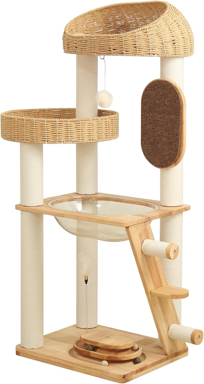 【なになにLife】 キャットタワー 据え置き 木製 高さ128cm 大型猫 おしゃれ