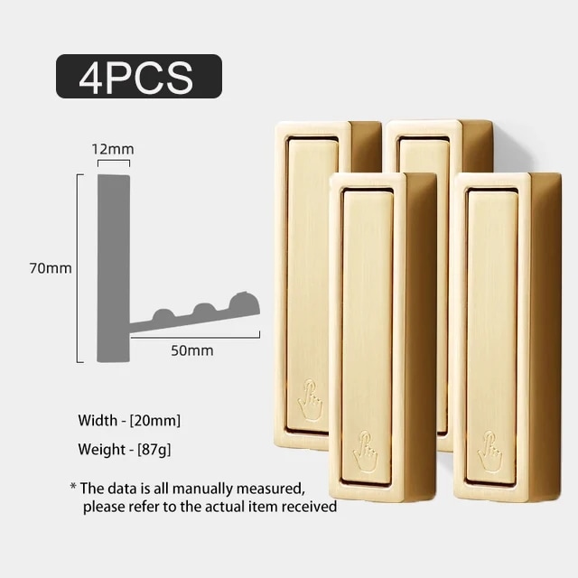 亜鉛合金折りたたみ式衣類フック,帽子,鍵,バッグ,家庭,キッチン,壁掛け,収納ラック,バスルームアクセサリー,4個 Gold-B-4pcs