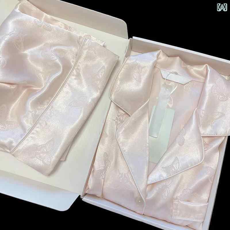 シルク　パジャマ　レディース 小 紅 書は 秋 冷感 パジャマ 長袖 高級 蝶 ジャカード シルケット サテン ホームウェア スーツを 推奨 します