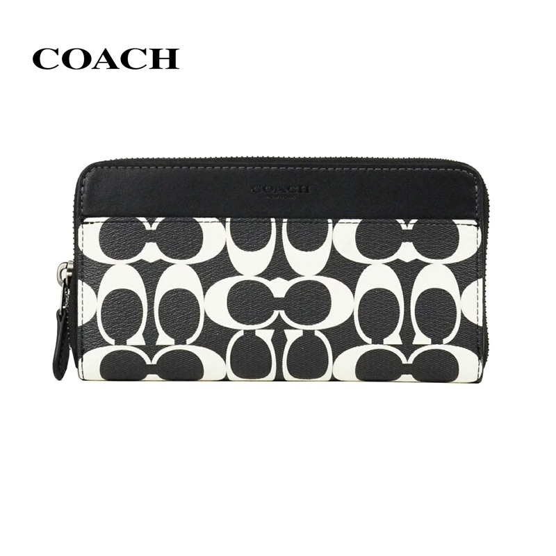 コーチ COACH 長財布 財布 アコーディオン ウォレット シグネチャー キャンバス 白黒 メンズ 財布 ラウンドジップ 新品 ブランド CP230