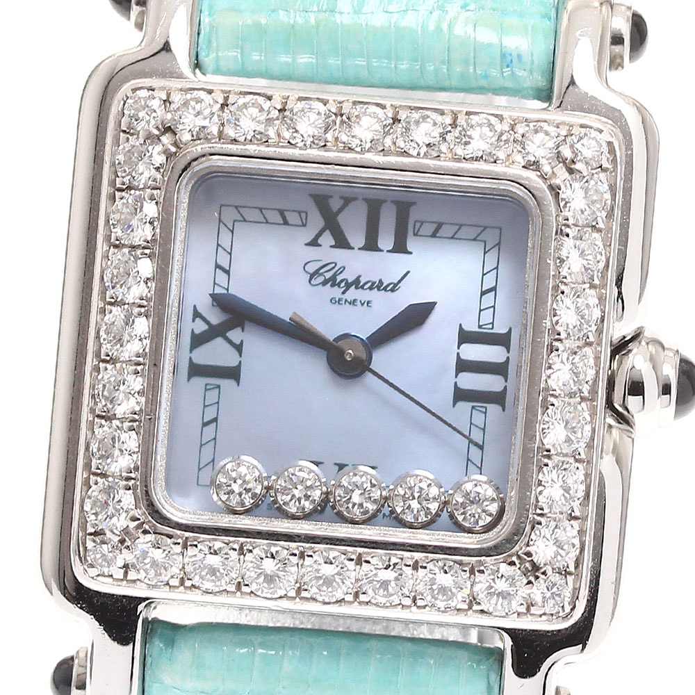 ショパール Chopard 27/8894-23/11 ハッピースポーツ スクエアミニ ダイヤベゼル 5Pダイヤ シェル文字盤 クォーツ レディース _911753【中古】