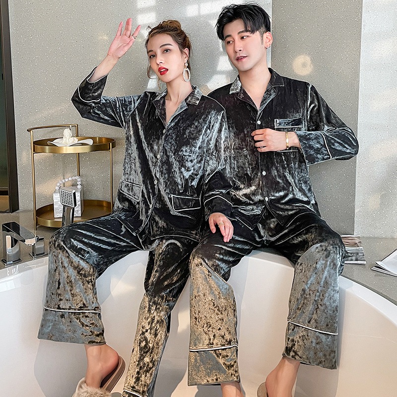 新しい秋冬カップルのベルベットパジャマ無地シンプルなデザインメンズとレディースのツーピースのゆったりとした薄いラウンジウェア