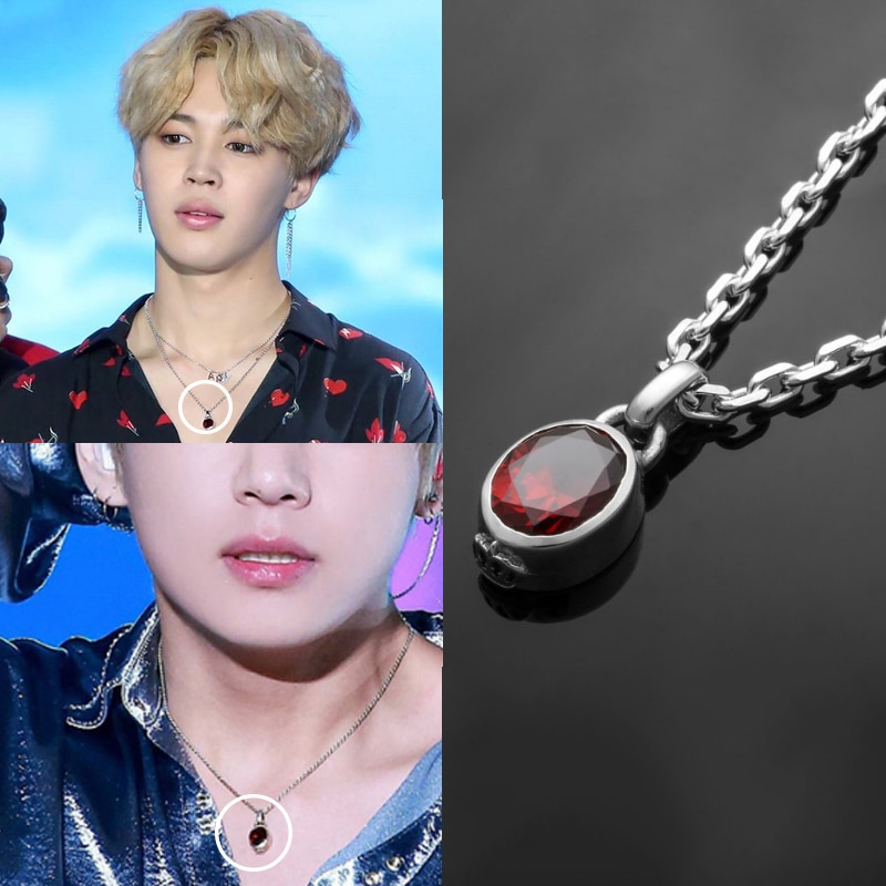 [BTSジミンヴィ着用][チェーン別] ガーネット色のジルコニアキュービックを噛まれた難癖にアンティークな王冠を彫ったペンダント