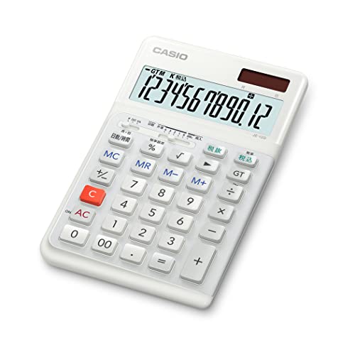 色：ホワイト カシオ 人間工学電卓 12桁 日数&時間計算機能 ジャストタイプ ホワイト JE-12